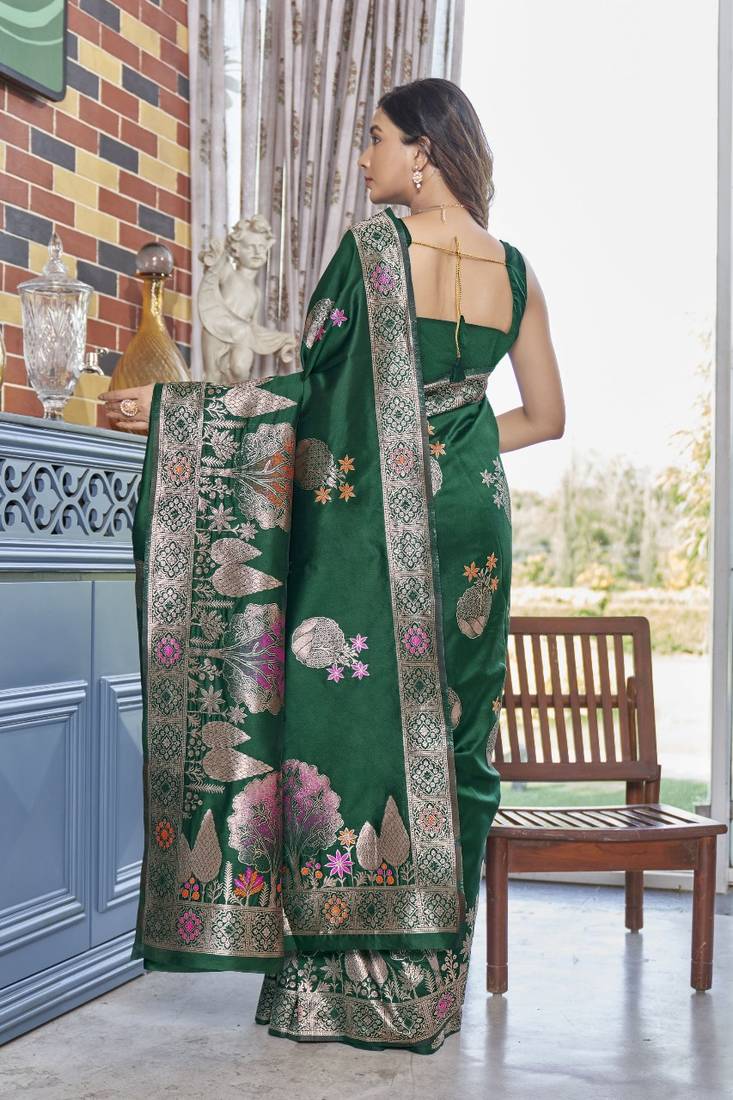 Green silk blend sarees with blouse
