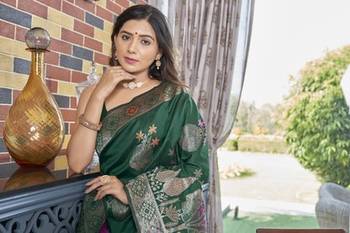 Green silk blend sarees with blouse 5
