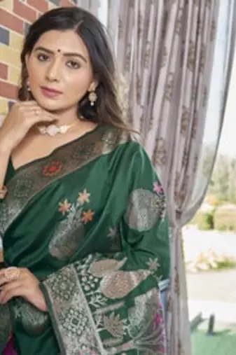 Green silk blend sarees with blouse