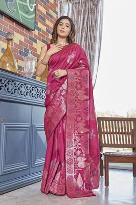 Pink silk blend sarees with blouse 1