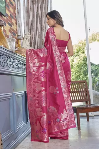 Pink silk blend sarees with blouse