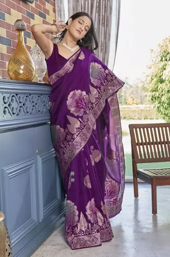 Purple silk blend sarees with blouse