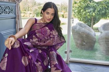 Purple silk blend sarees with blouse 4