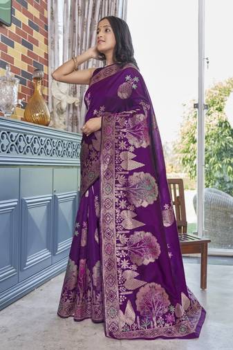 Purple silk blend sarees with blouse