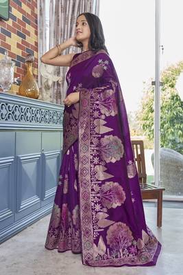Purple silk blend sarees with blouse 1