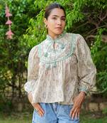 Hand Block Printed Kyra Top~ Beige