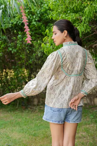 Hand Block Printed Kyra Top~ Beige