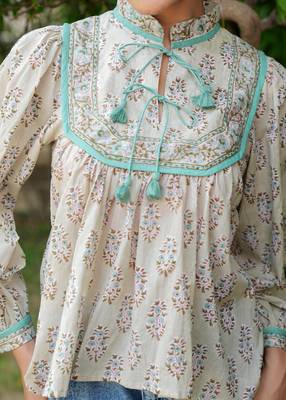 Hand Block Printed Kyra Top~ Beige 3