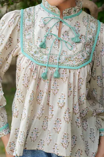 Hand Block Printed Kyra Top~ Beige