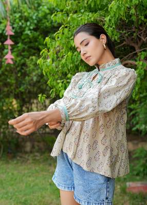 Hand Block Printed Kyra Top~ Beige 5