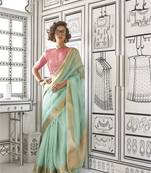 Turquoise Chiffon Woven Saree With Unstitched Blouse Piece
