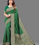 Varni fabric soft silk jecquard work woven dark green color saree