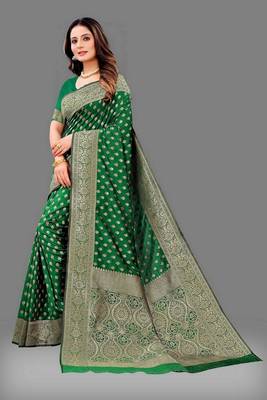 Varni fabric soft silk jecquard work woven dark green color saree 3