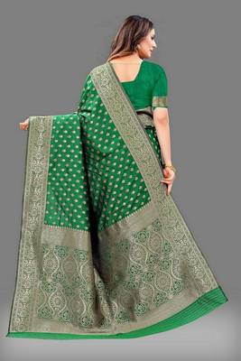 Varni fabric soft silk jecquard work woven dark green color saree 4
