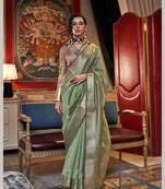Green Chiffon Woven Saree With Unstitched Blouse Piece