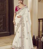 Party wear white fancy fabric saree with silk blouse
