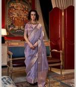 Lavender Chiffon Woven Saree With Unstitched Blouse Piece