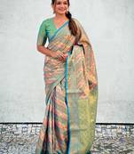 Blue zari weaving dharmavaram silk saree with unstitched blouse piece