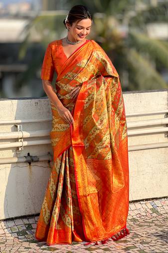 Red zari weaving dharmavaram silk saree with unstitched blouse piece