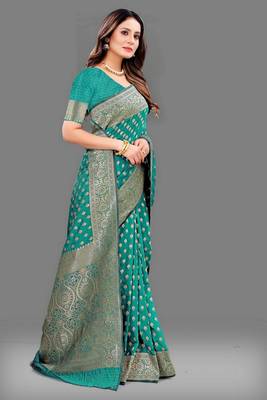 Varni fabric soft silk jecquard work woven rama color saree 2