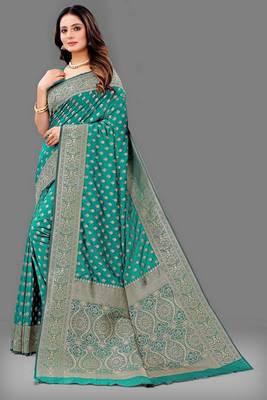 Varni fabric soft silk jecquard work woven rama color saree 3
