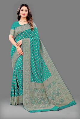 Varni fabric soft silk jecquard work woven rama color saree 1