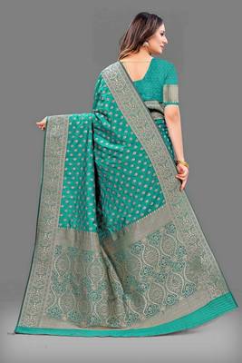 Varni fabric soft silk jecquard work woven rama color saree 4