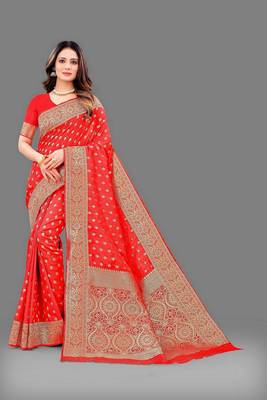 Varni fabric soft silk jecquard work woven red color saree 1