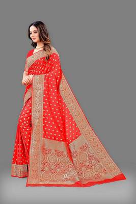 Varni fabric soft silk jecquard work woven red color saree 2