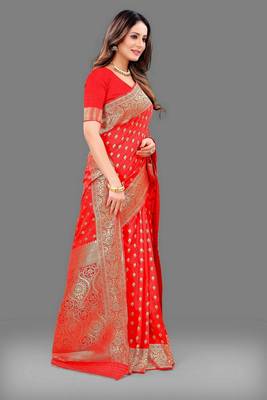 Varni fabric soft silk jecquard work woven red color saree 4