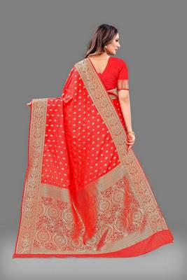 Varni fabric soft silk jecquard work woven red color saree 5