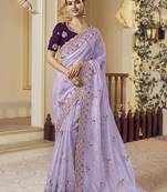 Party wear purple organza saree with satin blouse