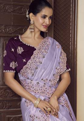 Party wear purple organza saree with satin blouse 2