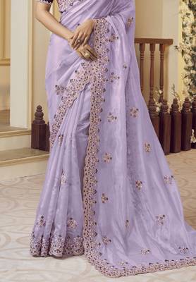 Party wear purple organza saree with satin blouse 3