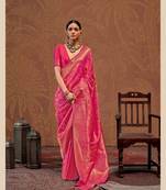 Pink silk blend Woven Saree With Unstitched Blouse Piece