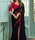 Reboot fashions black chiffon beautiful embellished saree,sari comes with embroidered blouse