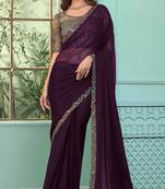 Reboot fashions wine chiffon beautiful embellished saree,sari comes with embroidered blouse