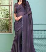 Reboot fashions voilet georgette beautiful embellished saree,sari comes with embroidered blouse