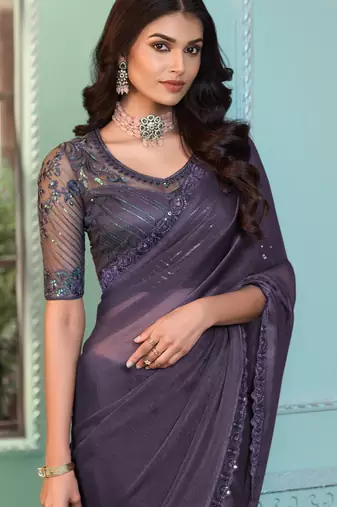 Reboot fashions voilet georgette beautiful embellished saree,sari comes with embroidered blouse