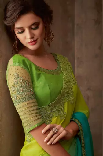 Blue Silk Chiffon Stylish Embellished Saree,Sari Comes With Embroidered Blouse