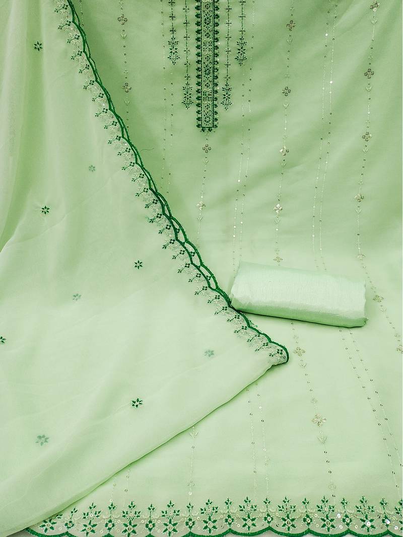 Green Georgette Sequinned Embroidered Suit Dress Material