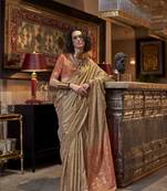 Beige Woven Tussar silk blend Saree With Unstitched Blouse Piece