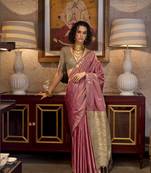 Pink Woven Tussar silk blend Saree With Unstitched Blouse Piece