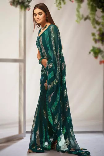 Women embellished sequinned celebrity saree