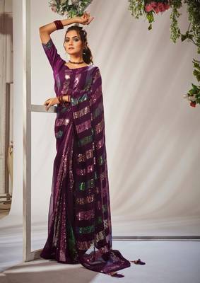 Women embellished sequinned celebrity saree 1