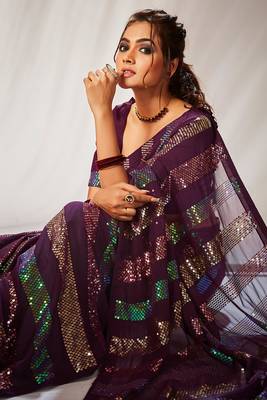 Women embellished sequinned celebrity saree 2