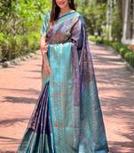 Lavender zari woven tissue silk women's saree with blouse piece