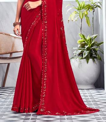 Reboot fashions red silk traditional embellished saree,sari comes with embroidered blouse 4