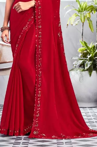 Reboot fashions red silk traditional embellished saree,sari comes with embroidered blouse