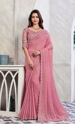 Reboot fashions pink silk traditional embellished saree,sari comes with embroidered blouse 1